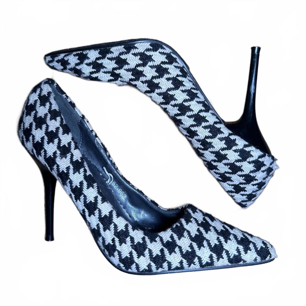 y2k Wet Seal Black White Houndstooth Pointed Toe Heels